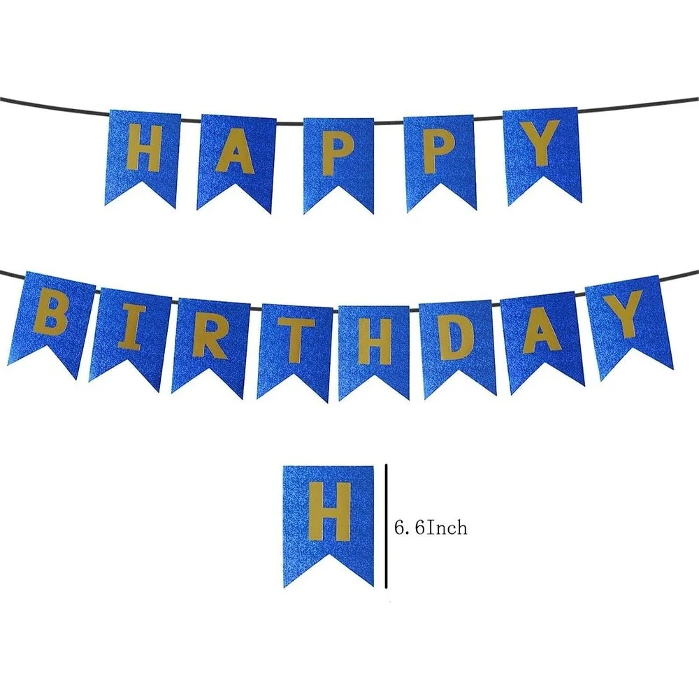 Blue Gold Happy‎ Birthday Banner – Backdrop Sign for Party Decorations